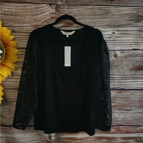 Chloe & Jasmine blouse long sleeve Women's 2X black NWT - Picture 3 of 8